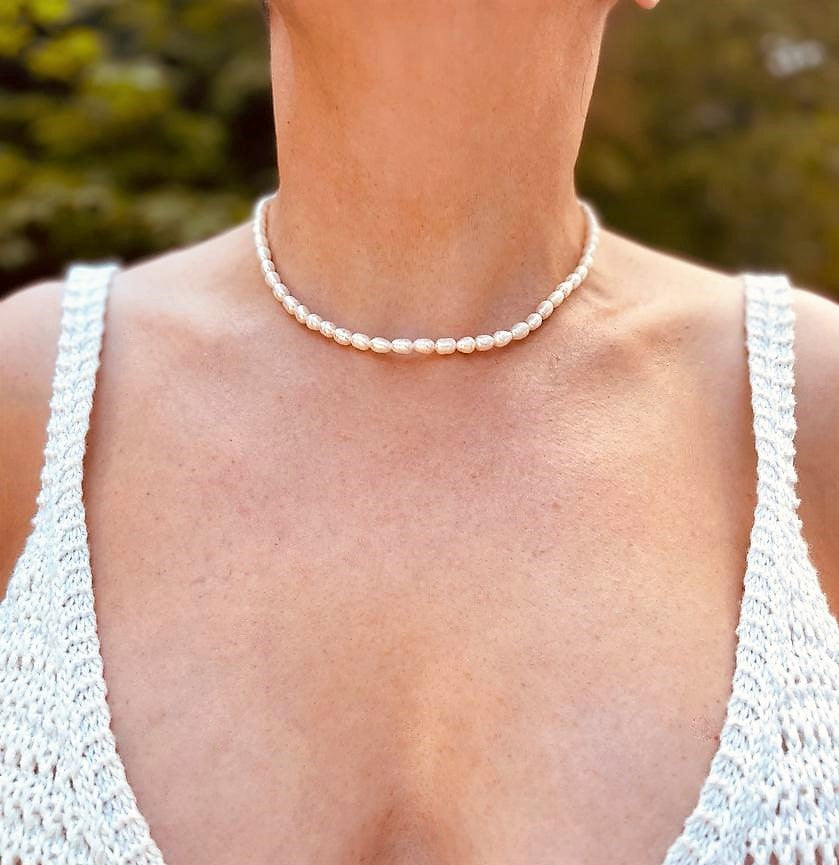 Colier perle naturale cu lant pe spate